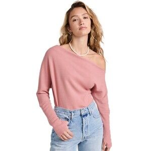 We The Free Fuji Waffle Knit Top Off-Shoulder Thumbholes Rosie Pink Size XL